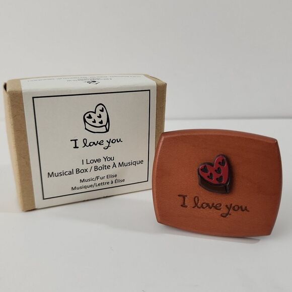 New Jean Cord Handmade Wooden I‎ Love You Music Box - Picture 1 of 11